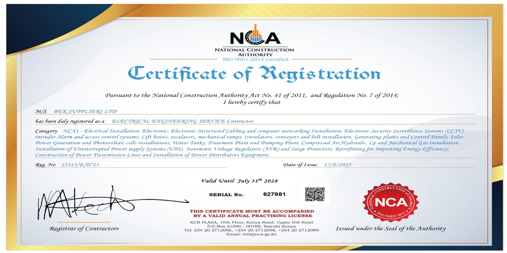 NCA Certificate